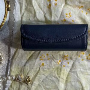 Vintage Coach Navy Blue Leather Lipstick Holder with Mirro